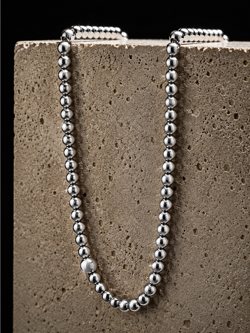 Silver tone Beaded Necklace with Clear Crystal Accent - Picture 6 of 8